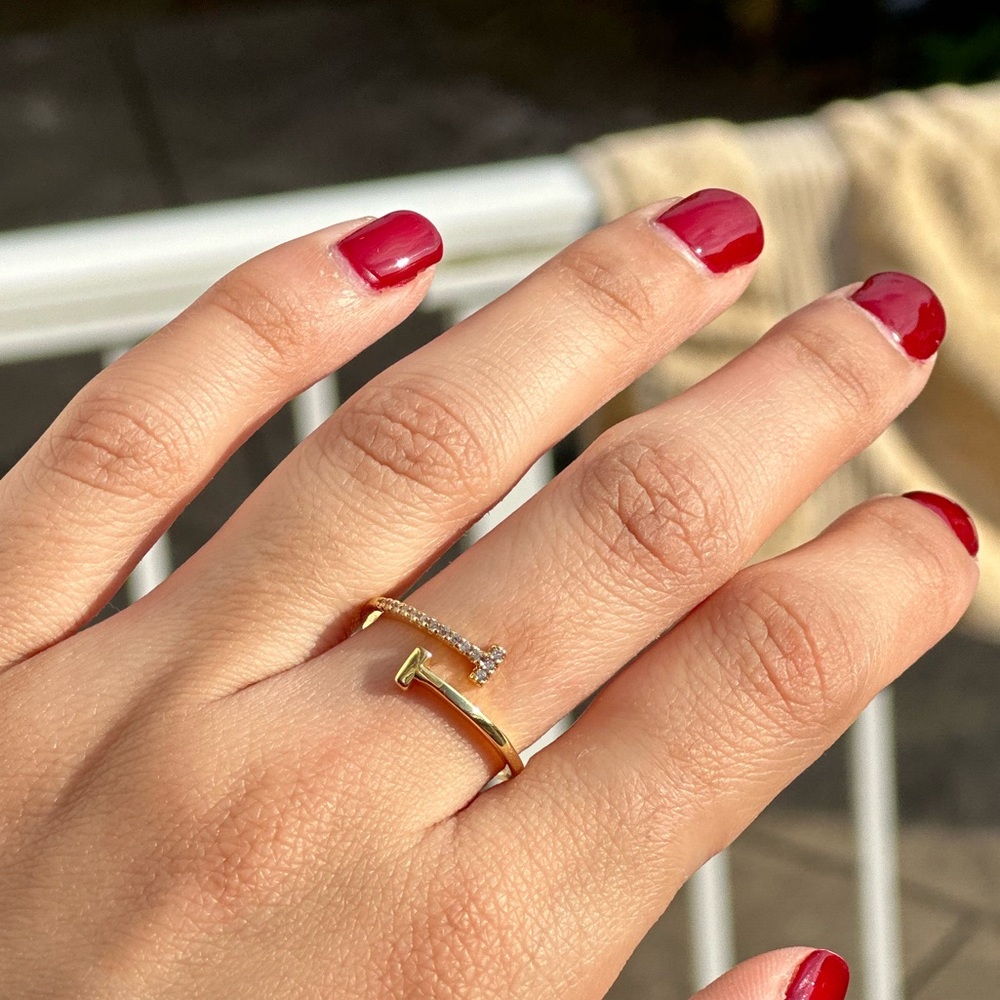 T Shape Ring with Stones